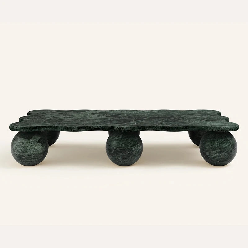 Dream Home Viral Wavy Edge Marble Coffee Table Six Solid Sphere Stone Legs Artistic Designer Living Room Center Table - Image 10
