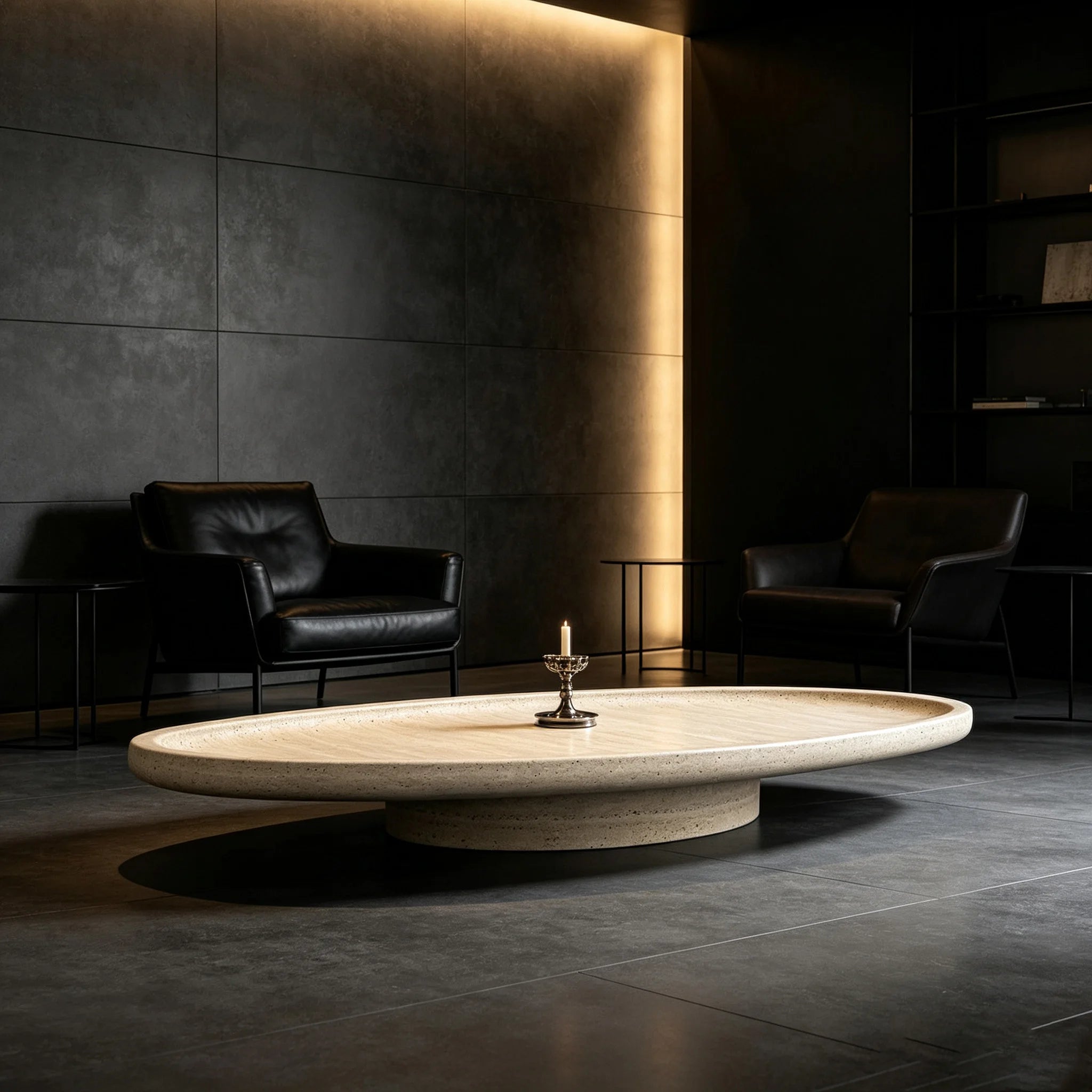 Minimalist Marble Coffee Table Oval Tray Shape Travertine Stone Coffee Table Luxury Villa Center Table Dream Home - Image 6
