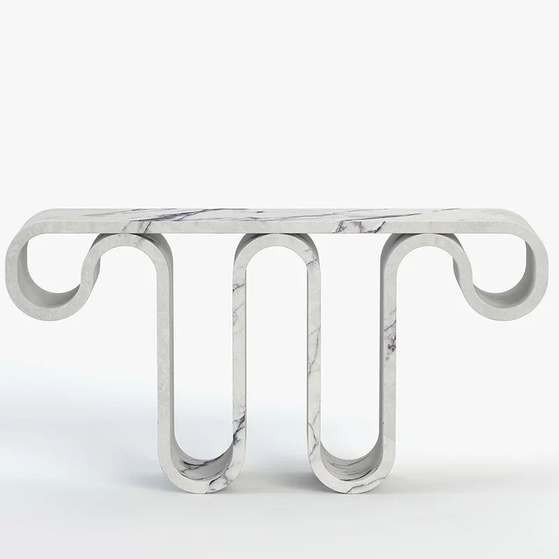 White Marble Console Table Sinuous Wave Loop Frame Sculptural Entryway Hallway Furniture Dream Home - Image 7