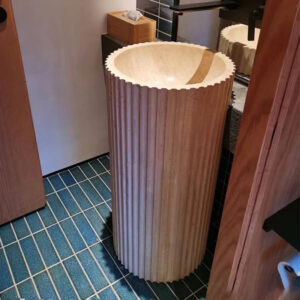 Dream Home Vertical Corrugated Stone Pedestal Sink Whole Carved Beige Travertine Marble Wabi Sabi Villa Lavatory Fixture