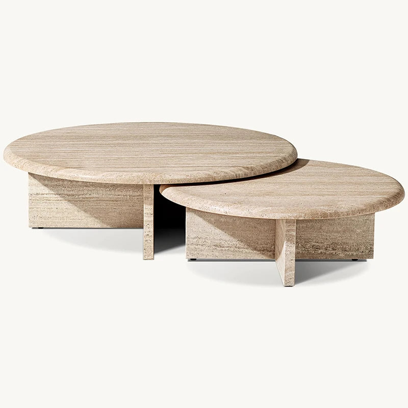 Natural Banded Travertine Center Table Partial Surround Base Solid Stone Construction Villa Living Room Focal Furniture - Image 2