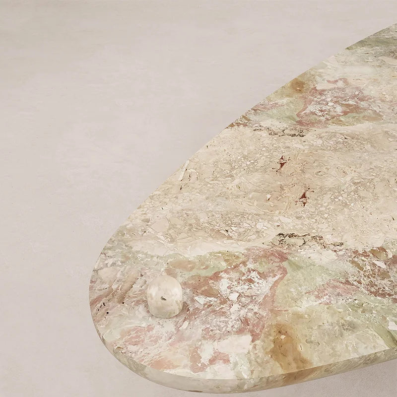 Pink Green Maeble Terrazzo Coffee Table Streamlined Teardrop Bowl Form Single Block Base Wabi Living Room Table Dream Home - Image 5