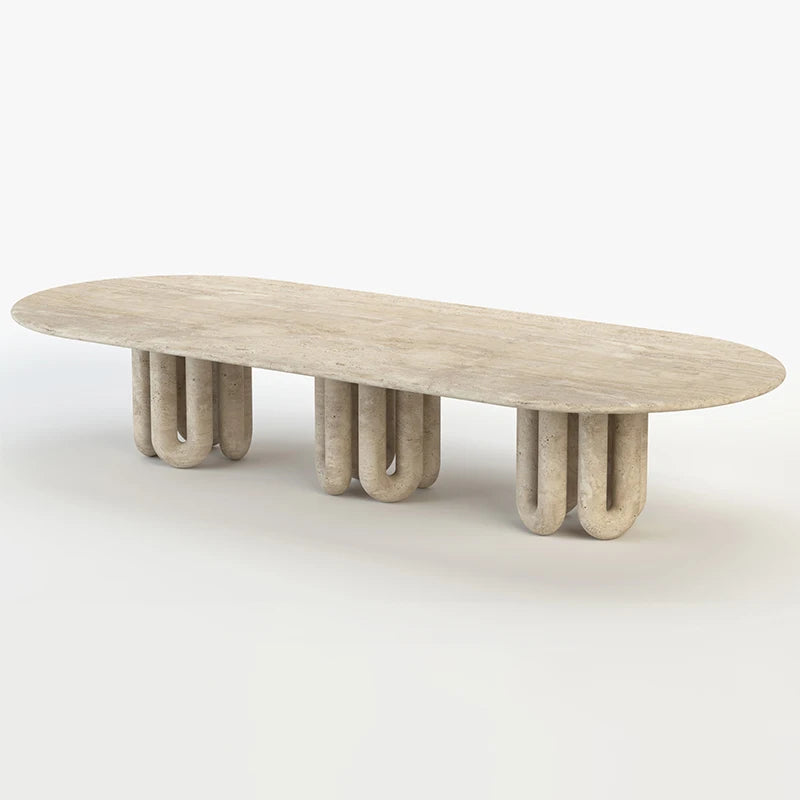 Dream Home Modern Travertine Dining Table Sculptural Curved Tube Legs Contemporary Artistic Home Dining Furniture - Image 2