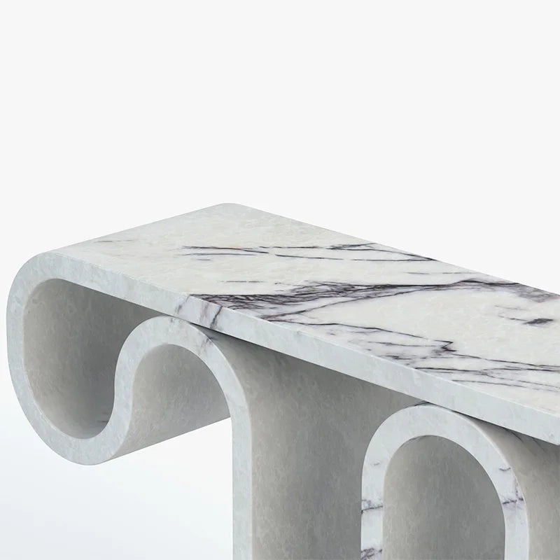 White Marble Console Table Sinuous Wave Loop Frame Sculptural Entryway Hallway Furniture Dream Home - Image 5