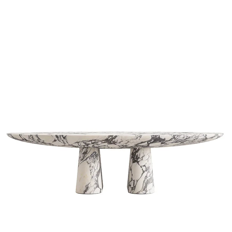 Dream Home Two Tapered Support Marble CoffeeTable Wide Curved Oval Top Modern Stone Hallway Side Display Furniture - Image 6