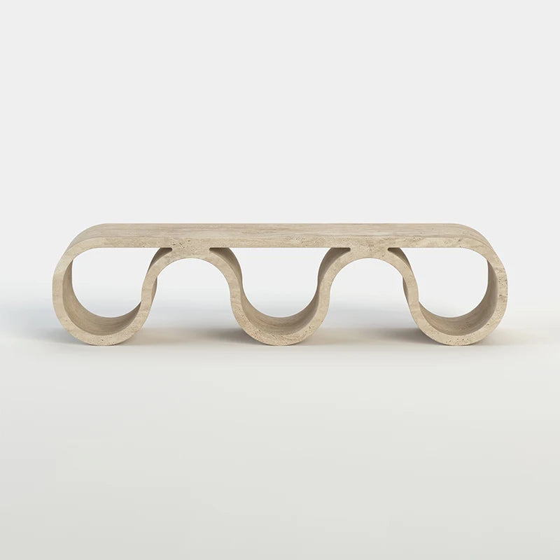 Dream Home Modern Travertine Coffee Table Continuous Wave U-Shape Design Elegant Living Room Furniture