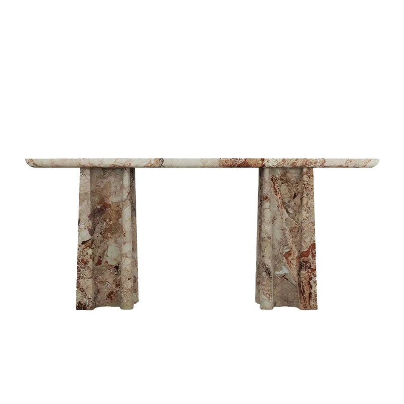 Dream Home Warm Rust Vein Marble Console Table Pair Organic Undulating Flared Support Minimalist Luxury Entrance Decor Table - Image 6
