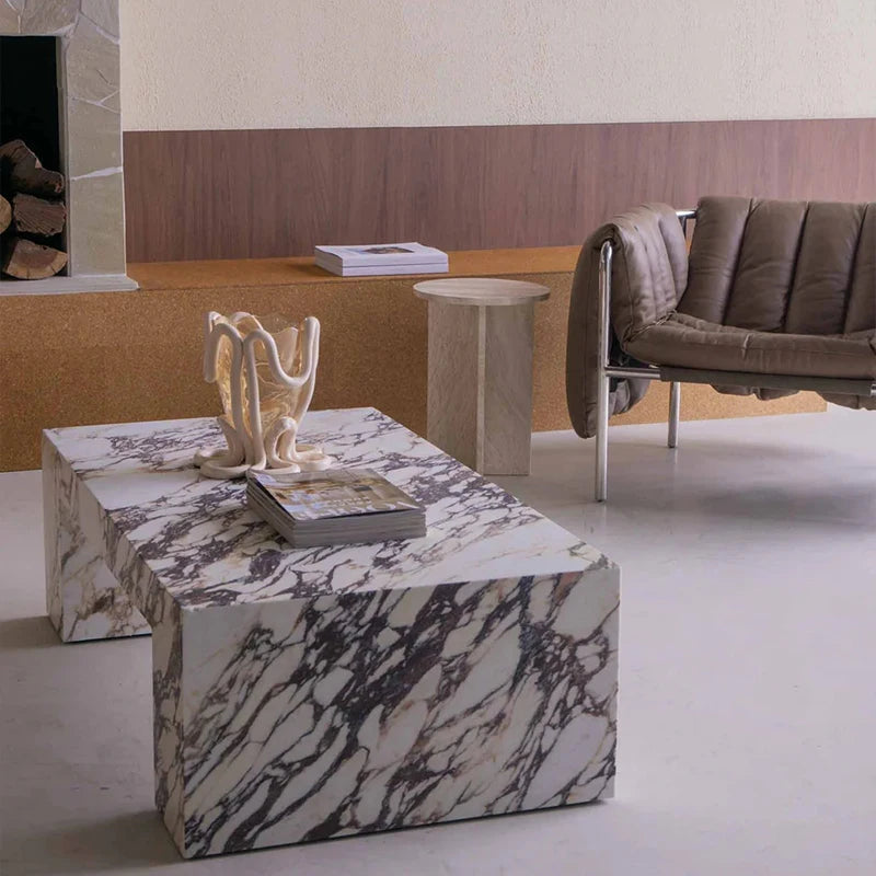 Dream Home Luxury Calacatta Viola Marble Coffee Table Integrated Solid Stone Frame Modern Living Room Center Table for Villa - Image 4