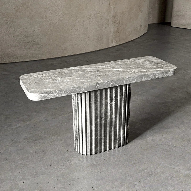 Dream Home Solid Marble Console Table Grooved Cylindrical Pedestal Base Unique Stone Hall Console For High end Residential Decor - Image 4