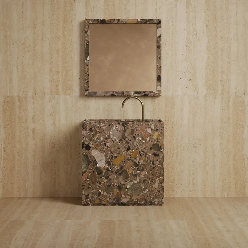 Dream Home Viral Cube Floating Stone Vanity Single Recessed Sink Matching Square Stone Mirror Wabi Sabi Bath Cabinet - Image 10