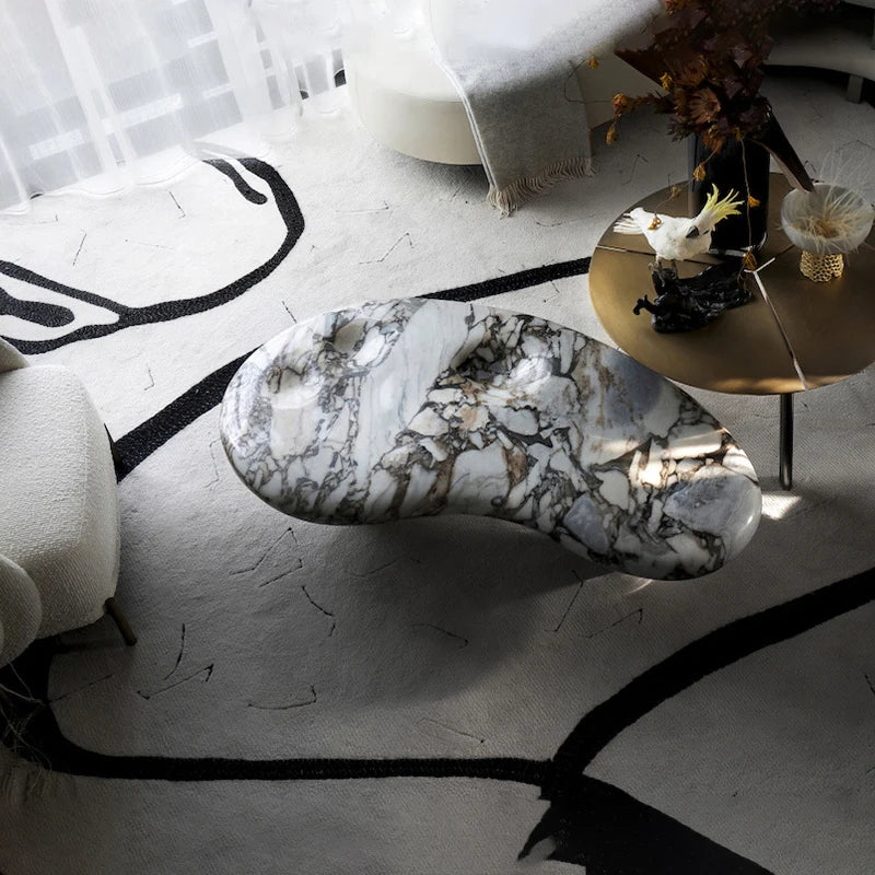 Arabescato Viola Marble Coffee Table Organic Cloud Shape Three Sculptured Conical Legs Freeform Irregular Living Room Tea Table - Image 3