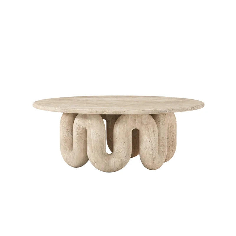 Luxury Modern Travertine Coffee Table Unique Intertwined Legs Natural Stone Round Table for Villa Living Room Hotel Office