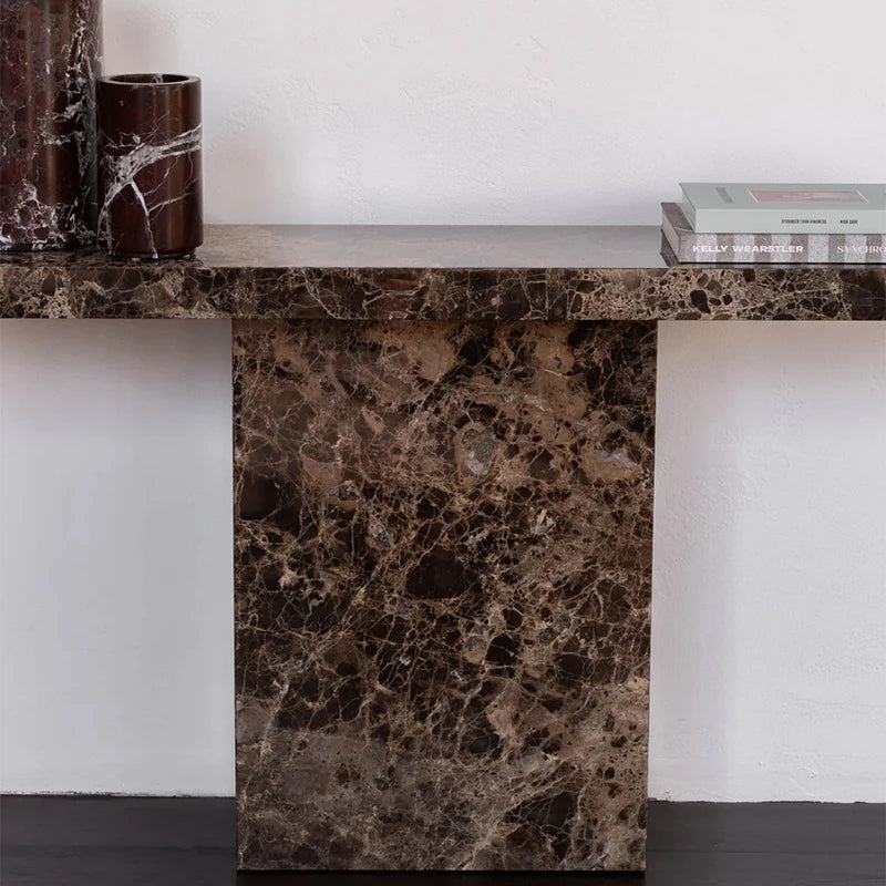Dream Home Modern Dark Marble Console Table Long Rectangular Top Single Stone Pedestal Elegant Villa Hallway Furniture - Image 3