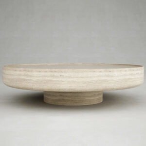Natural Travertine Marble Coffee Table Round Thick Disc Top Single Cylinder Base Minimalist Living Room Center Table Dream Home