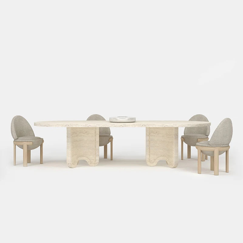 Dream Home Travertine Dining Table Oval Racetrack Top With U Wave Cutout Legs Wabi Sabi Modern Dining Table - Image 5