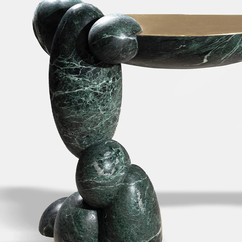 Artistic Sculptural Green Marble Console Table Organic Pebble Base Natural Stone Entry Table for Luxury Villa Hotel Lobby - Image 4