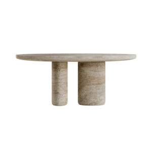 Dream Home Breathtaking Dual Thick Cylinder Travertine Console Table Elongated Bean Oval Top Wabi Sabi Entryway Sculpture Table
