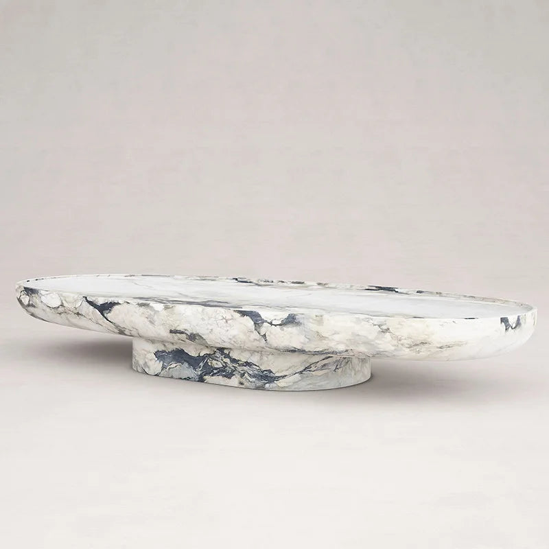 Unique Vein Marble Coffee Table Elliptic Thick Stone Tabletop Integrated Pedestal Coffee Table Dream Home - Image 3