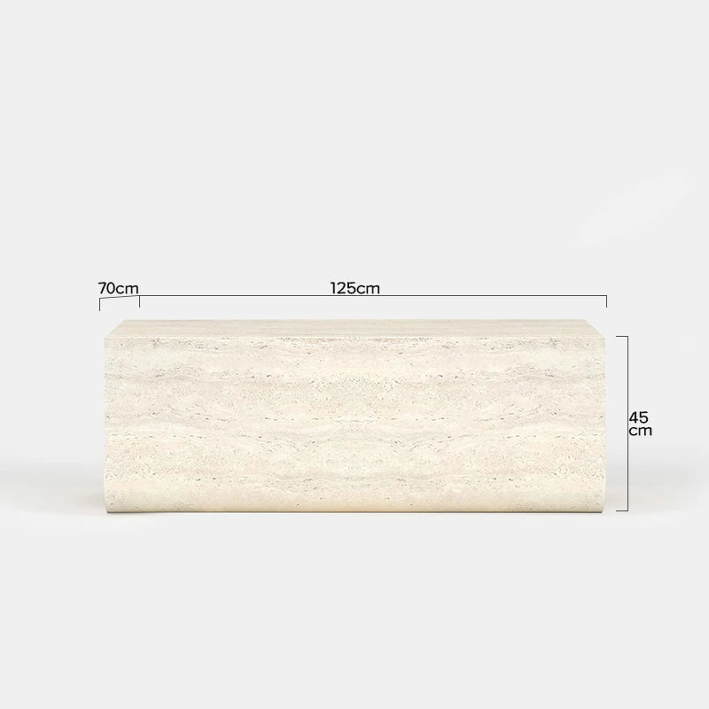 Dream Home Travertine Coffee Table Monolithic Wave Cutout Base With Rounded Rectangle Top Wabi Sabi Living Room Center Table - Image 6