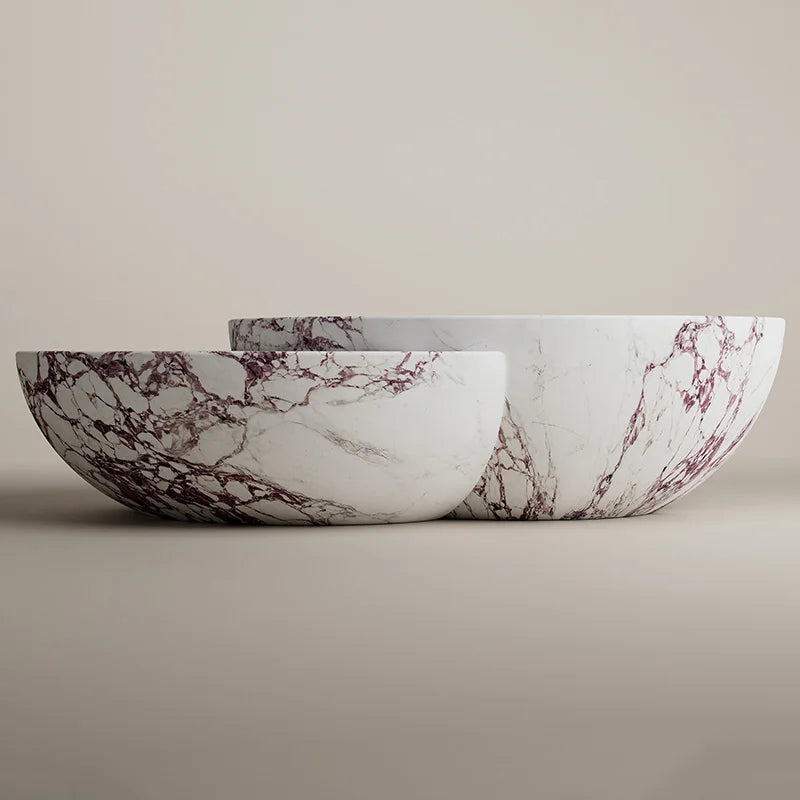 Natural Purple Vein Marble Coffee Table Two Pieces Nest Bowl Design Luxury Villa Round Coffee Desk Dream Home