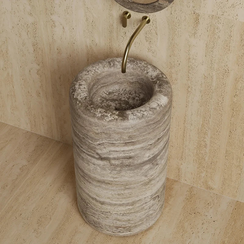 Dream Home Premium Sculptural Column Marble Pedestal Sink Multiple Stone Color Options Luxury Wash Basin - Image 6