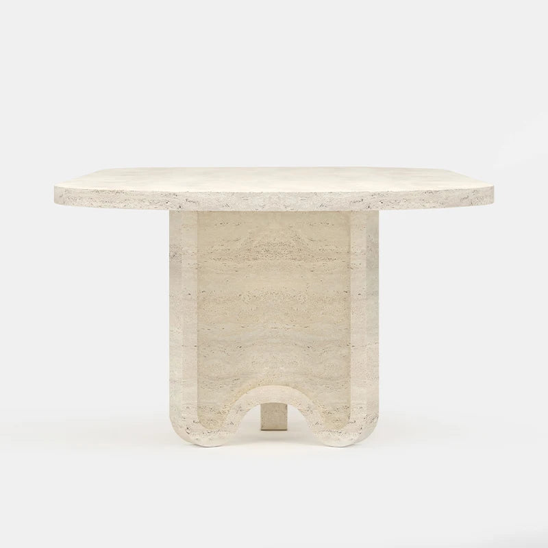 Dream Home Travertine Dining Table Oval Racetrack Top With U Wave Cutout Legs Wabi Sabi Modern Dining Table - Image 3