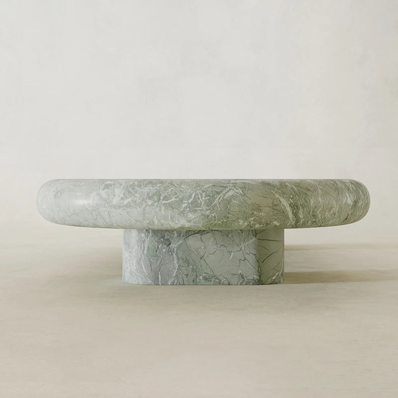 Dream Home Nordic Modern Green Marble Coffee Table Elegant Oval Solid Stone Top Minimalist Low Profile Living Room Center Table - Image 3
