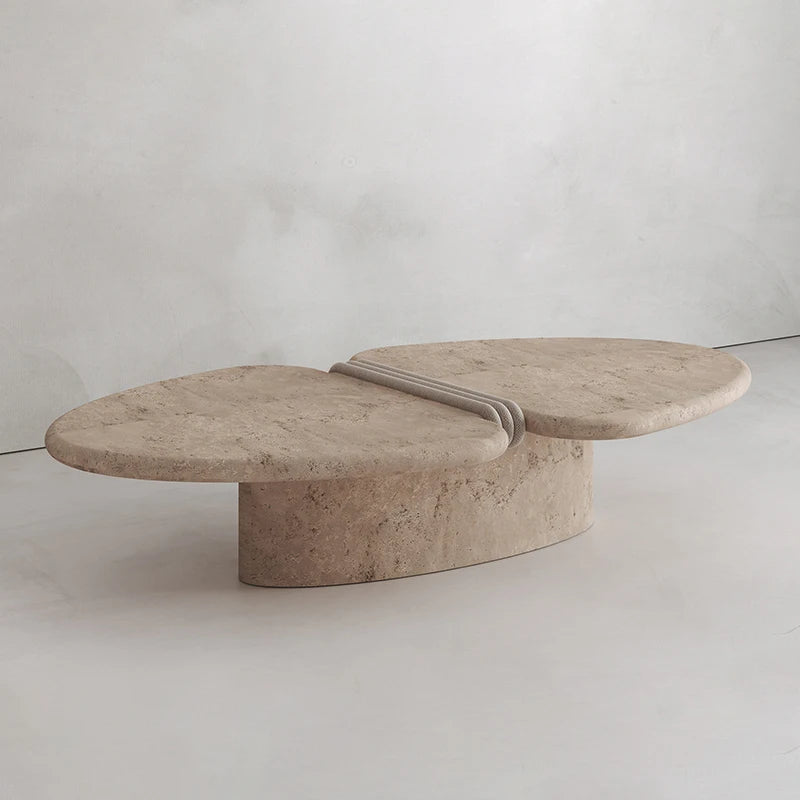 Luxurious Sculptural Separated Petal Coffee Table Rounded Soft Edge Travertine Marble Wabi Sabi Aesthetic Side Table - Image 2