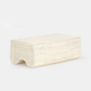Dream Home Travertine Coffee Table Monolithic Wave Cutout Base With Rounded Rectangle Top Wabi Sabi Living Room Center Table