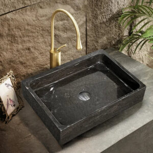 Striking Thick Rim Rectangular Countertop Sink Solid Natural Marble Flat Front Bowl Luxury Villa Restroom Vanity Basin