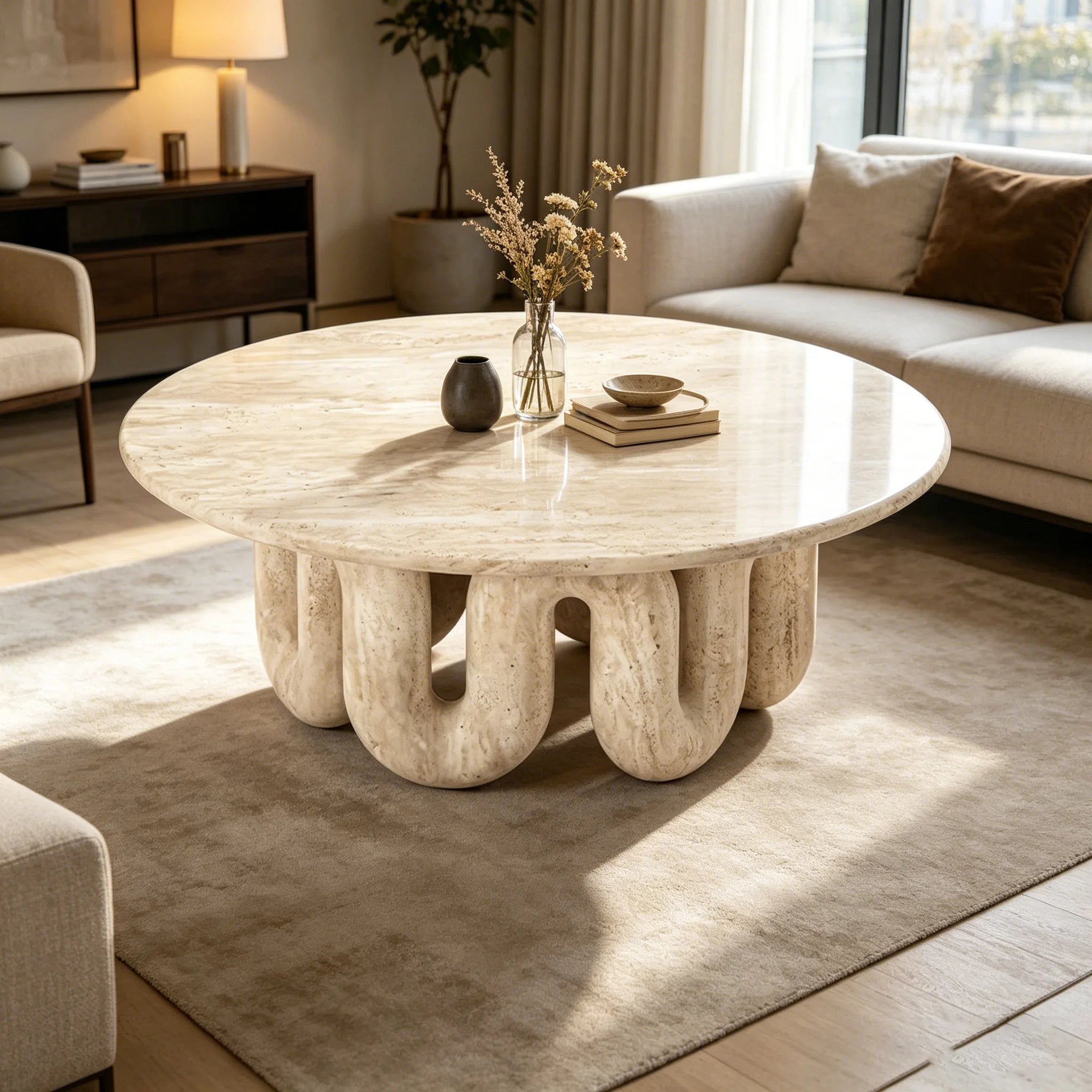 Luxury Modern Travertine Coffee Table Unique Intertwined Legs Natural Stone Round Table for Villa Living Room Hotel Office - Image 6
