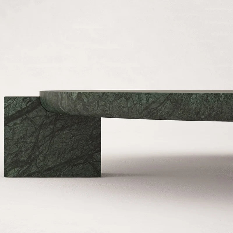Green Marble Round Coffee Table Solid Block Leg Minimalist Sculpture Living Room Center Table Dream Home - Image 5