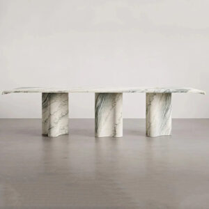 Modern Green Vein Marble Dining Table Rectangle Floating Top Wavy Stone Base Luxury Dining Furniture Dream Home