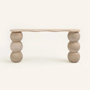 Dream Home Natural Stone Wave Top Console Table Tiered Spherical Support Column Neutral Tone Resort Lobby Wall Console Furniture