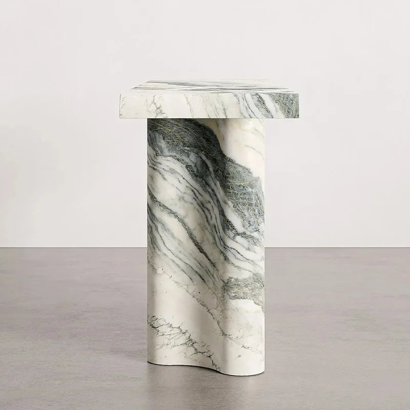 Green Vein Marble Console Table Rectangular Floating Overhang Top Wavy Sculpted Stone Leg Entryway Console Desk Dream Home - Image 3