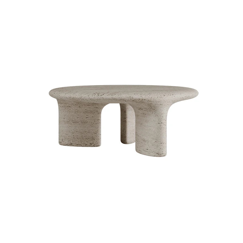 Dream Home Contract Grade Arch Hollow Three Leg Coffee Table Solid Beige Travertine Smooth Rounded Oval Villa Living Stone Table - Image 3