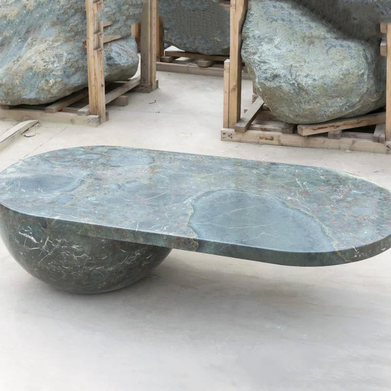 Dream Home Radiant Half Sphere Base Green Marble Coffee Table Irregular Bean Oval Top Organic Sculpture Living Center Table - Image 2