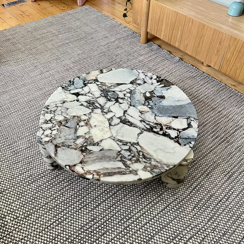 Dream Home Artistic Minimalist Coffee Table Natural Calacatta Viola Marble Round Top Two Solid Stone Legs Home Decor Table - Image 3