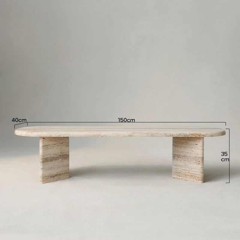 Modern Beige Travertine Coffee Table Oval Stone Top Dual Block Base Elegant Villa Living Room Furniture - Image 4