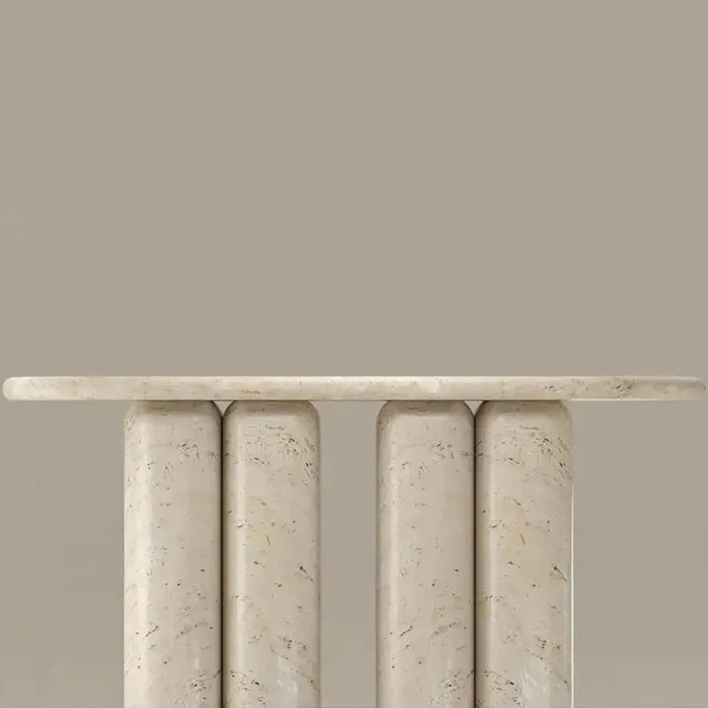 Dream Home Wabi Neutral Travertine Console Table Twin Integrated Loop Support Long Soft Rectangle Top Modern Entry Decor Table - Image 2