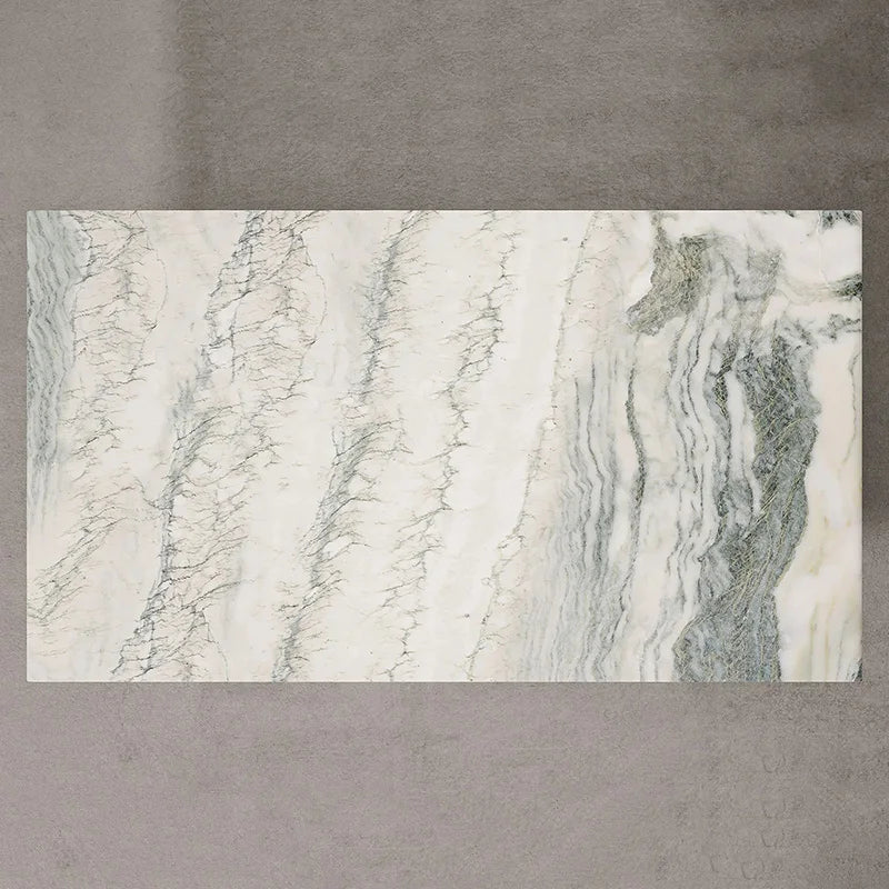 Green Vein Marble Coffee Table Rectangular Floating Top Wavy Sculpted Stone Base Living Room Center Table Dream Home - Image 6