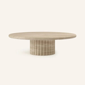 Dream Home Premium Sculptural Ribbed Base Coffee Table Large Round Marble Top Rustic Natural Stone Living Room Table