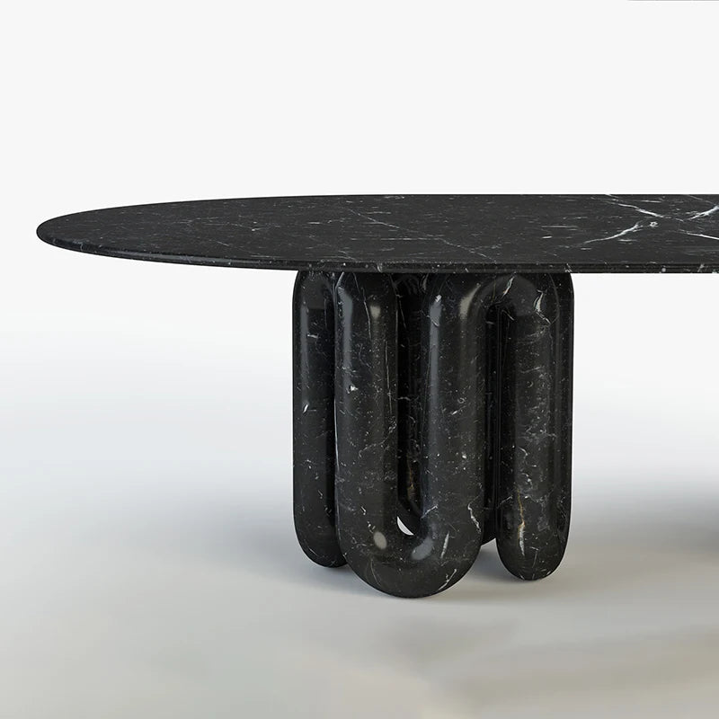 Dream Home Nero Marquina Marble Dining Table Oval Racetrack Top With Dual Sets of Wave Tube Legs Luxury Modern Dining Table - Image 5