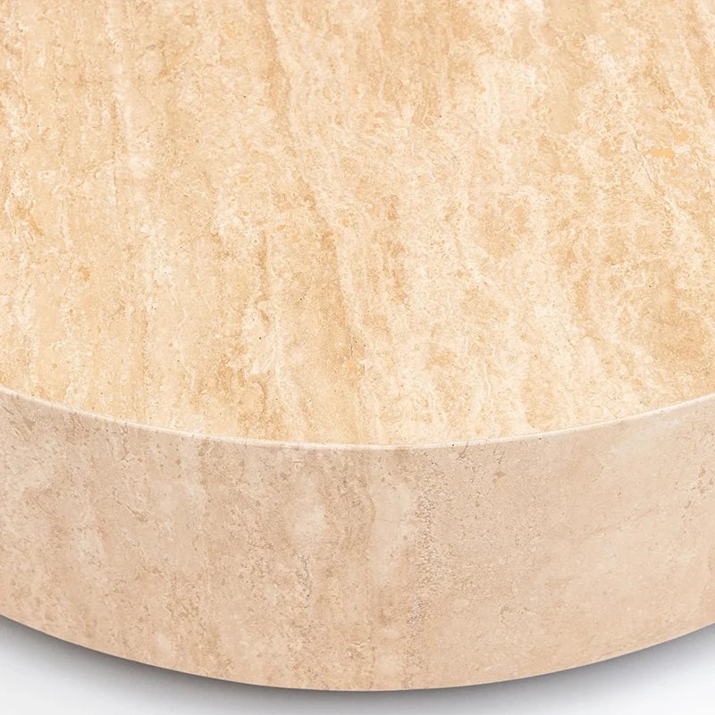 High Inquiry Cream Natural Travertine Coffee Table Wide Flat Drum Shape Solid Integrated Stone Modern Lounge Plinth - Image 2