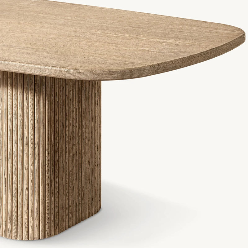 Dream Home Weathered Natural Oak Dining Table Full Length Fluted Solid Base Organic Racetrack Top High End Interior Dining Table - Image 5