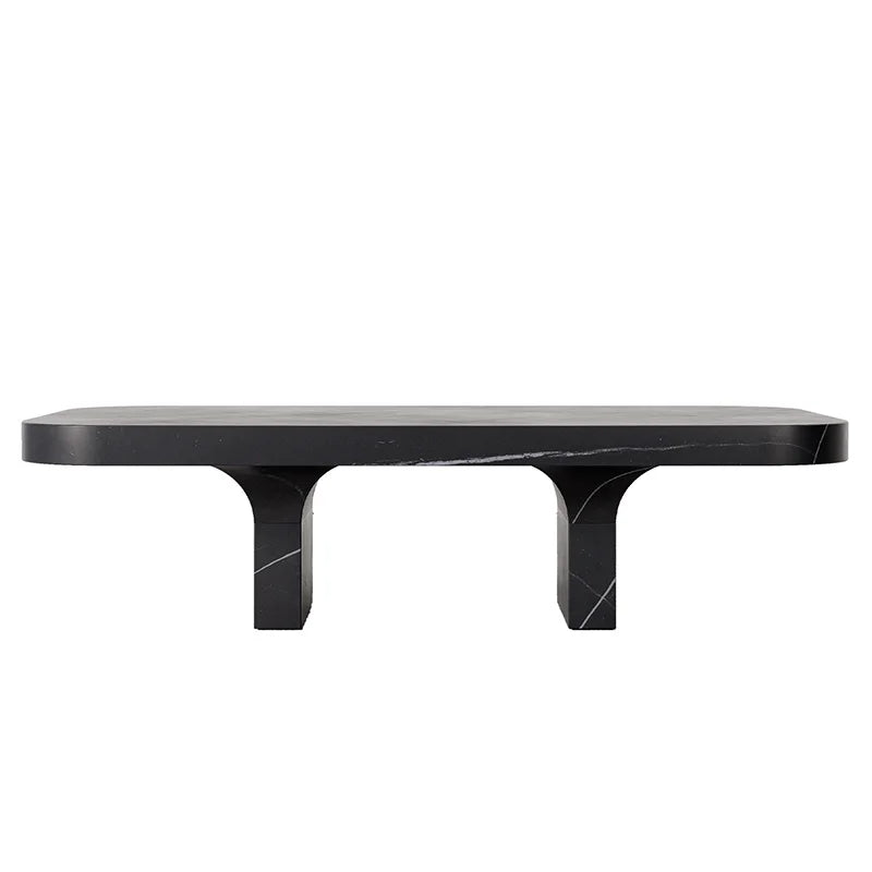 Natural Vein Marble Coffee Table Rectangular Rounded Edge Arch Base Stone Center Table Premium Modern Living Room Furniture - Image 6