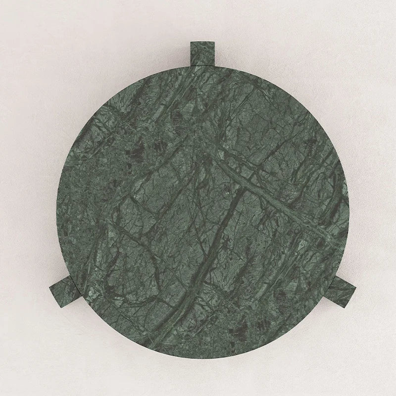 Green Marble Round Coffee Table Solid Block Leg Minimalist Sculpture Living Room Center Table Dream Home - Image 6