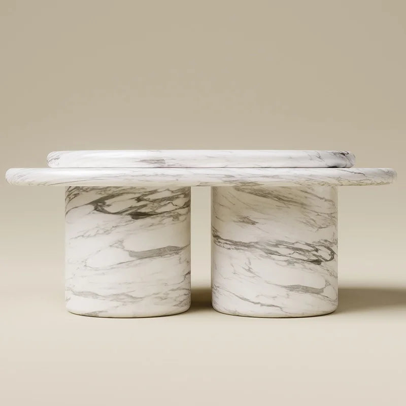 Arabescato Marble Nesting Coffee Table Cylinder Base Oval Overhanging Top Living Room Stone Center Table Dream Home - Image 7