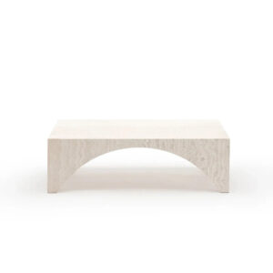 Unique Four Corner Arch Hollow Marble Tea Desk Hand Carved Whole Block Travertine Neutral Tone Modern Decor Stand