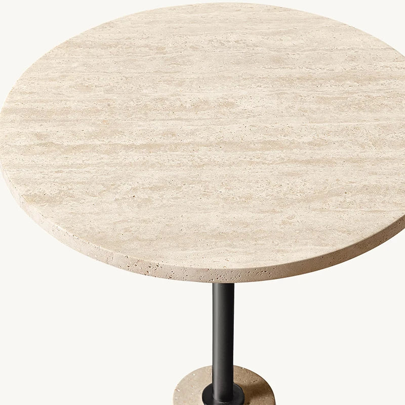 Dream Home Travertine Side Table Conical Base Metal Stem Round Top Wabi Sabi Living Room Accent Furniture - Image 2